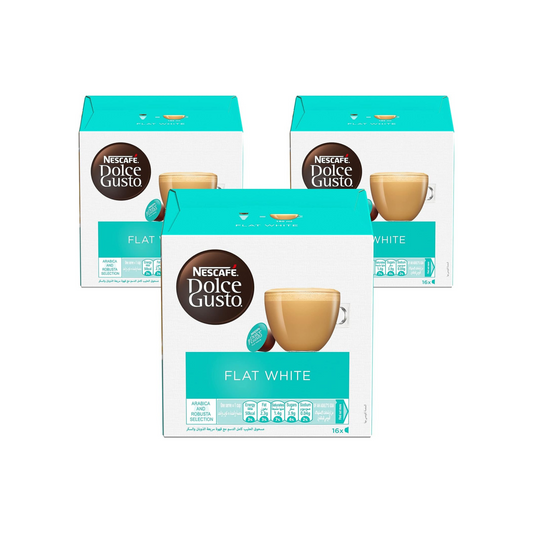 كبسولات نسكافيه دولتشي غوستو فلات وايت – 3 عبوات (48 كبسولة) | قهوة كريمية ناعمة