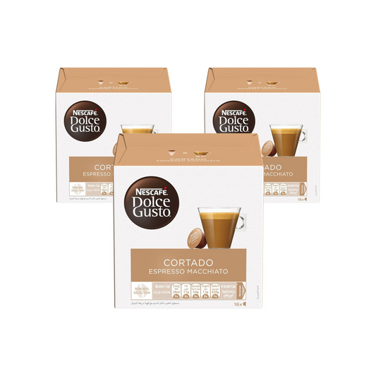 كبسولات نسكافيه دولتشي غوستو كورتادو – 3 عبوات (48 كبسولة) | إسبرسو ماكياتو قوي