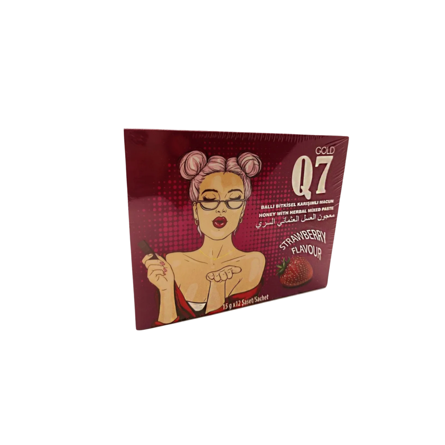 Q7 Gold عسل الماعجون التركي بالفراولة – 12 ساشيه × 15 جم | نكهة لذيذة وجودة عالية