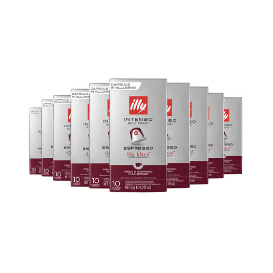 Illy Intenso Espresso – ١٠ علب × ١٠ كبسولات ألومنيوم متوافقة مع Nespresso | قهوة إيلي إسبريسو إنتنسو ١٠٠٪ أرابيكا