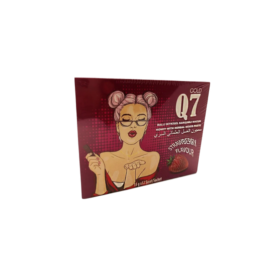 Q7 Gold عسل الماعجون التركي بالفراولة – 12 ساشيه × 15 جم | نكهة لذيذة وجودة عالية